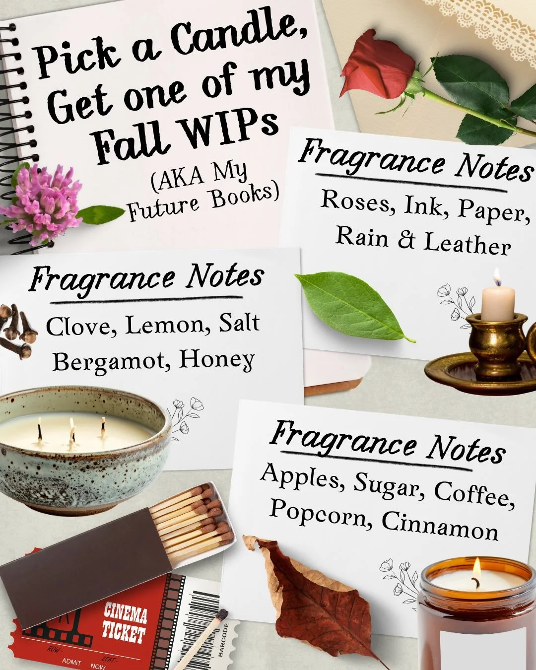 Pick a Candle, Get one of my Works in Progress (AKA my Future Books) 🕯️

Which story are you looking for to the most? Tell me in a comment down below ✨📚📝