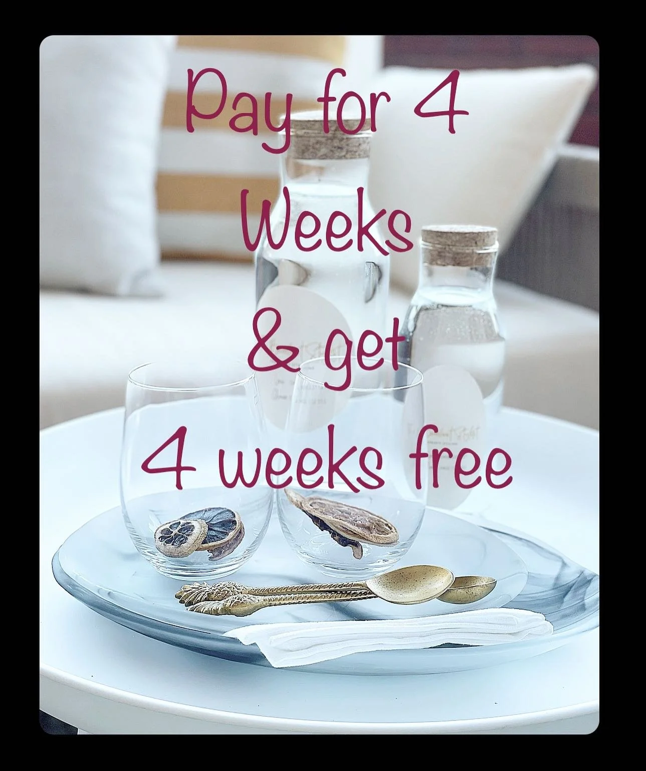 Special offer ~ from now until the end of 2024, you can pay for 4 weeks and get 4 weeks free! 

#happyholidays #newyear #specialoffer #christmas #holidays 
#propertystyling #propertystylist #sydneypropertystyling #interiordesign #residentialpropertys