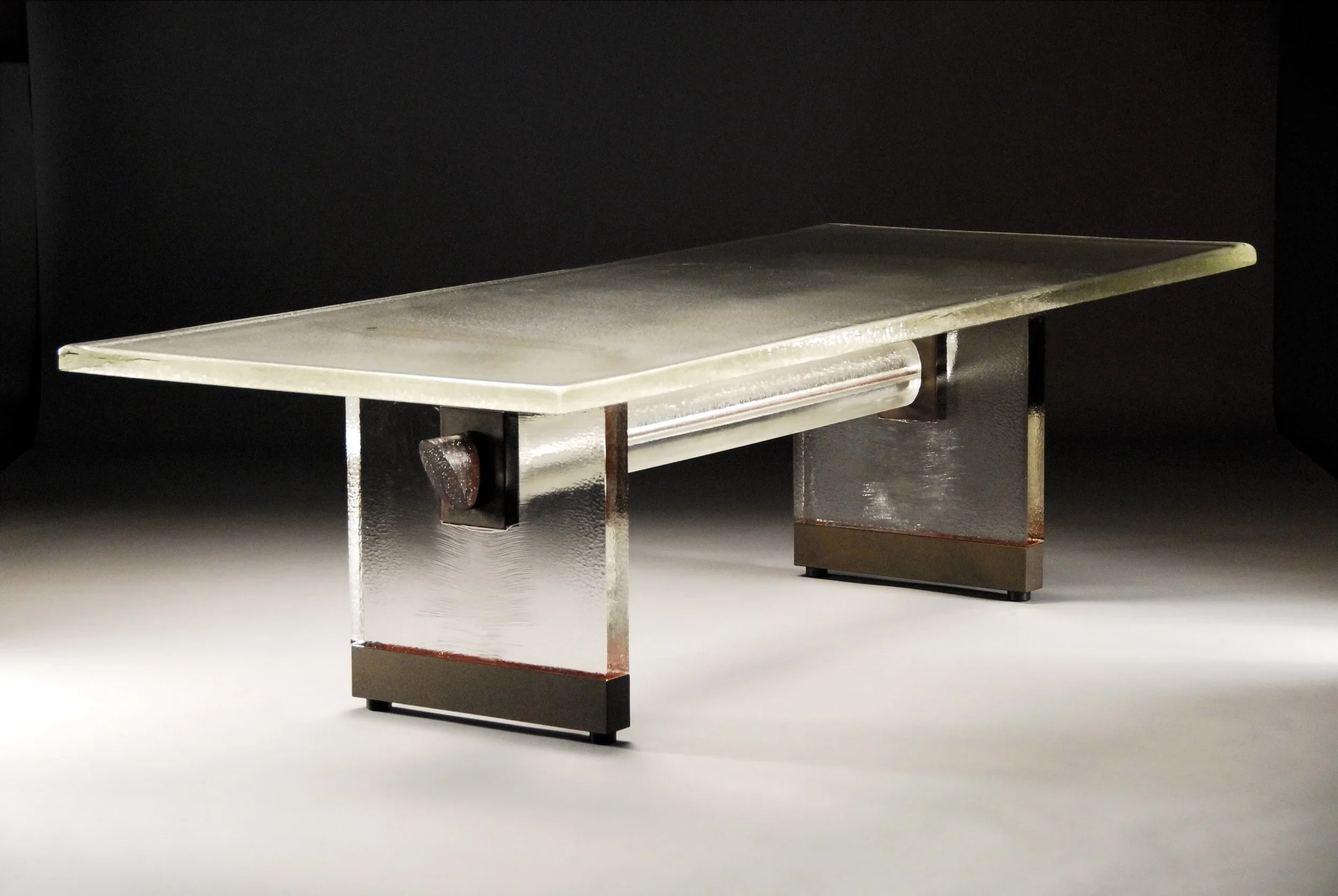 HI-BEAM DINING TABLE - Cast Glass & Bronze