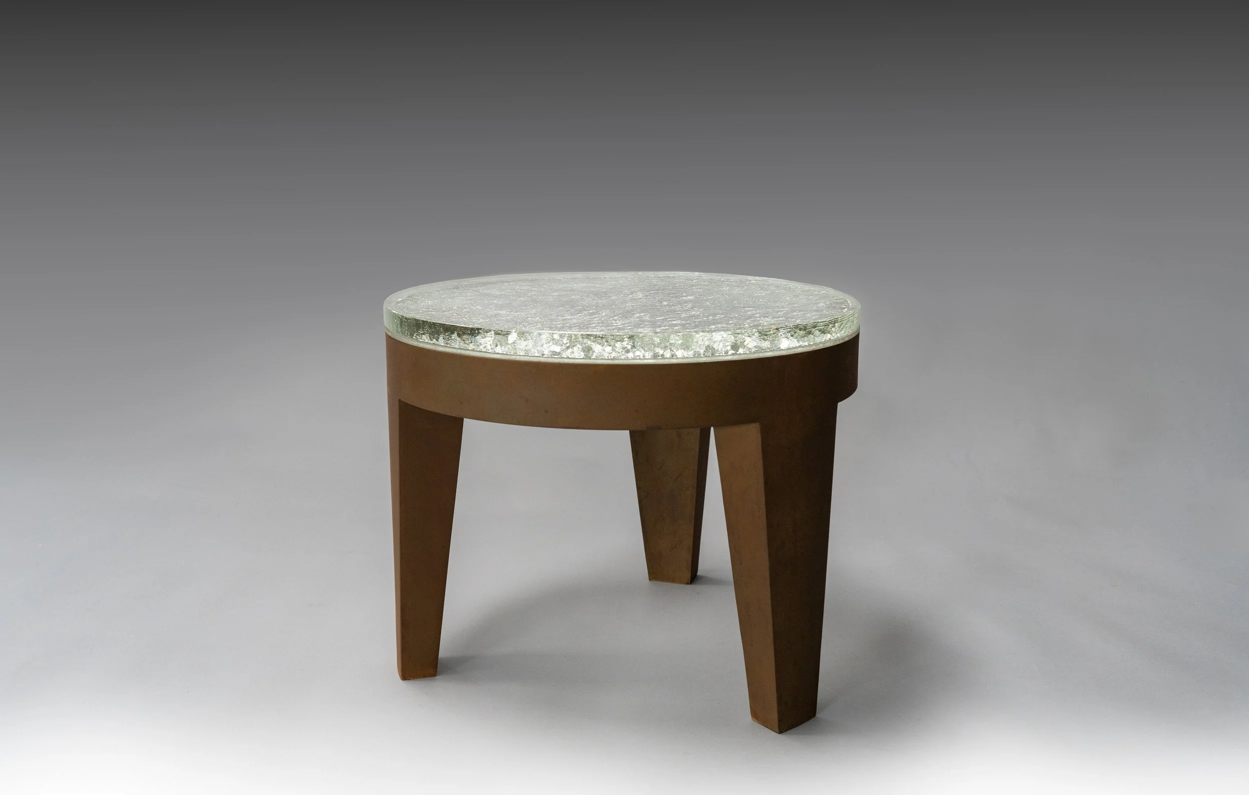 COMET END TABLE - Hand Cast Glass + Fabricated Steel