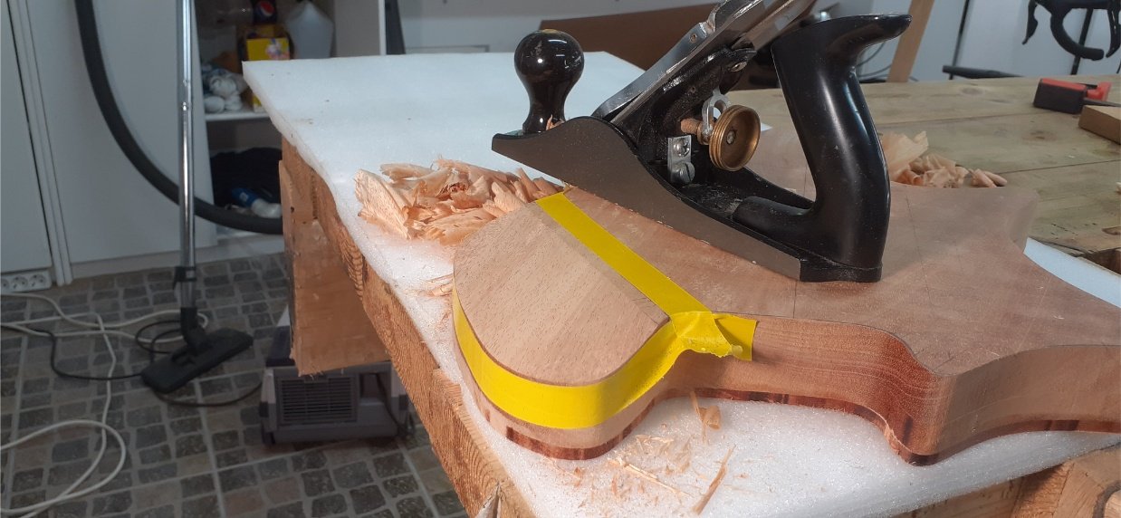 Cutting the forearm contour with the trusty Stanley No.4 handplane.