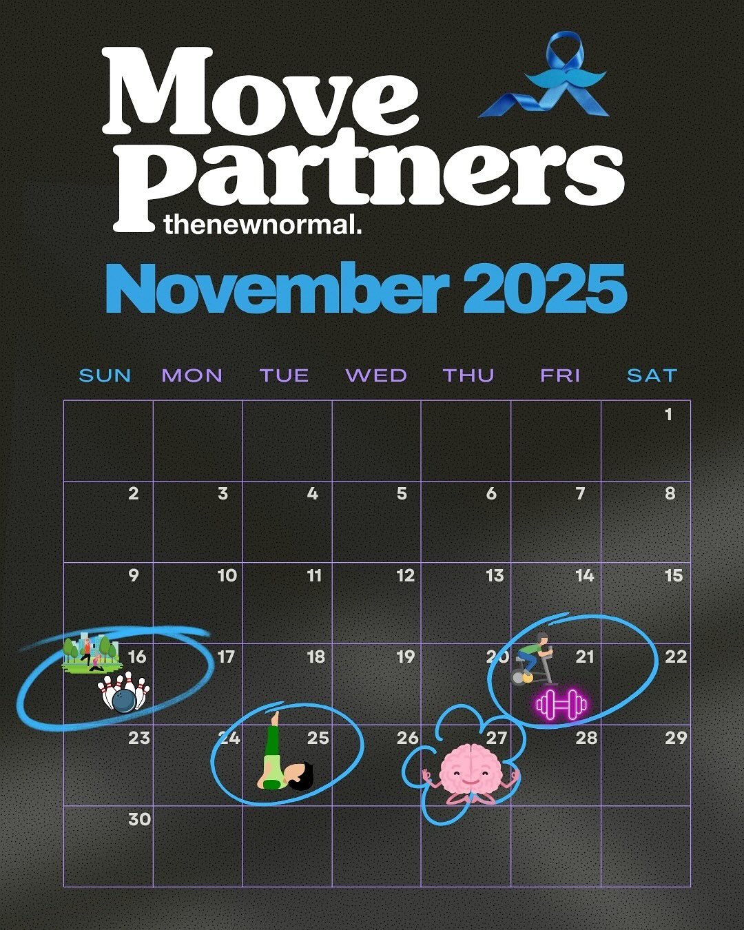 &ldquo;MOVE&rdquo;-mber is on! 🧘🏻&zwj;♂️🏋🏻🕺🏻🏃🏻&zwj;♂️🚴🏻&zwj;♂️👨🏻🎳

This November, Men&rsquo;s Health Awareness Month, we are partnering with multiple male move partners to support men&rsquo;s mental health and suicide prevention.

Men ar