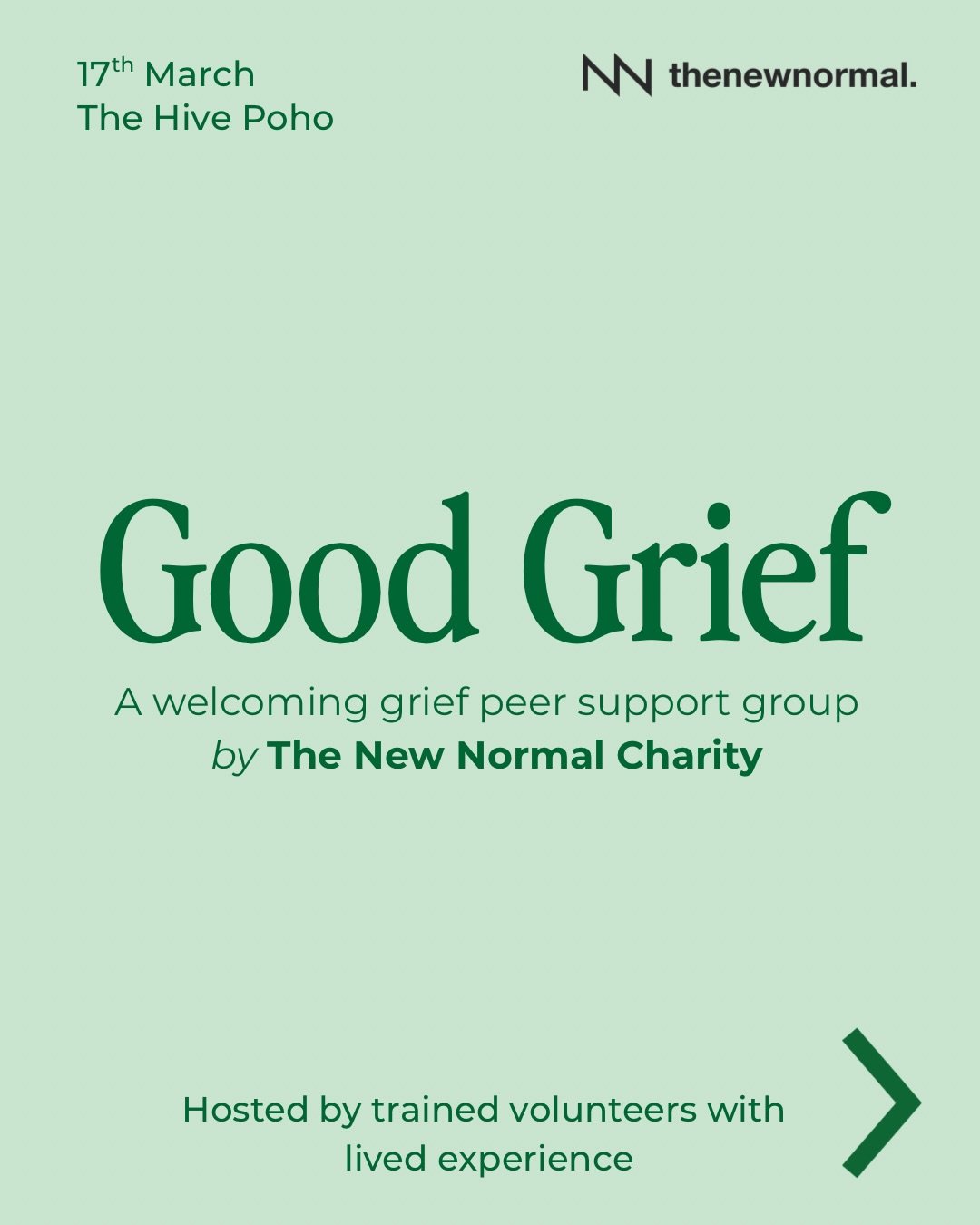 Good Grief is a peer support group for anyone who has experienced a loss to talk about grief and bereavement. Our supportive space offers connection, understanding, and shared experiences to help process emotions and share strategies to cope.

🗓️ Da