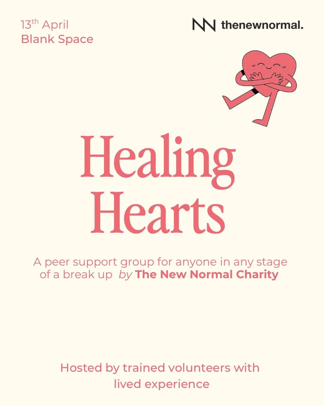 Healing Hearts is a peer support group for anyone navigating the challenges of a breakup, divorce, or separation. Our support space offers connection, understanding, and shared experiences to help process emotions and share strategies to cope.

🗓️ D
