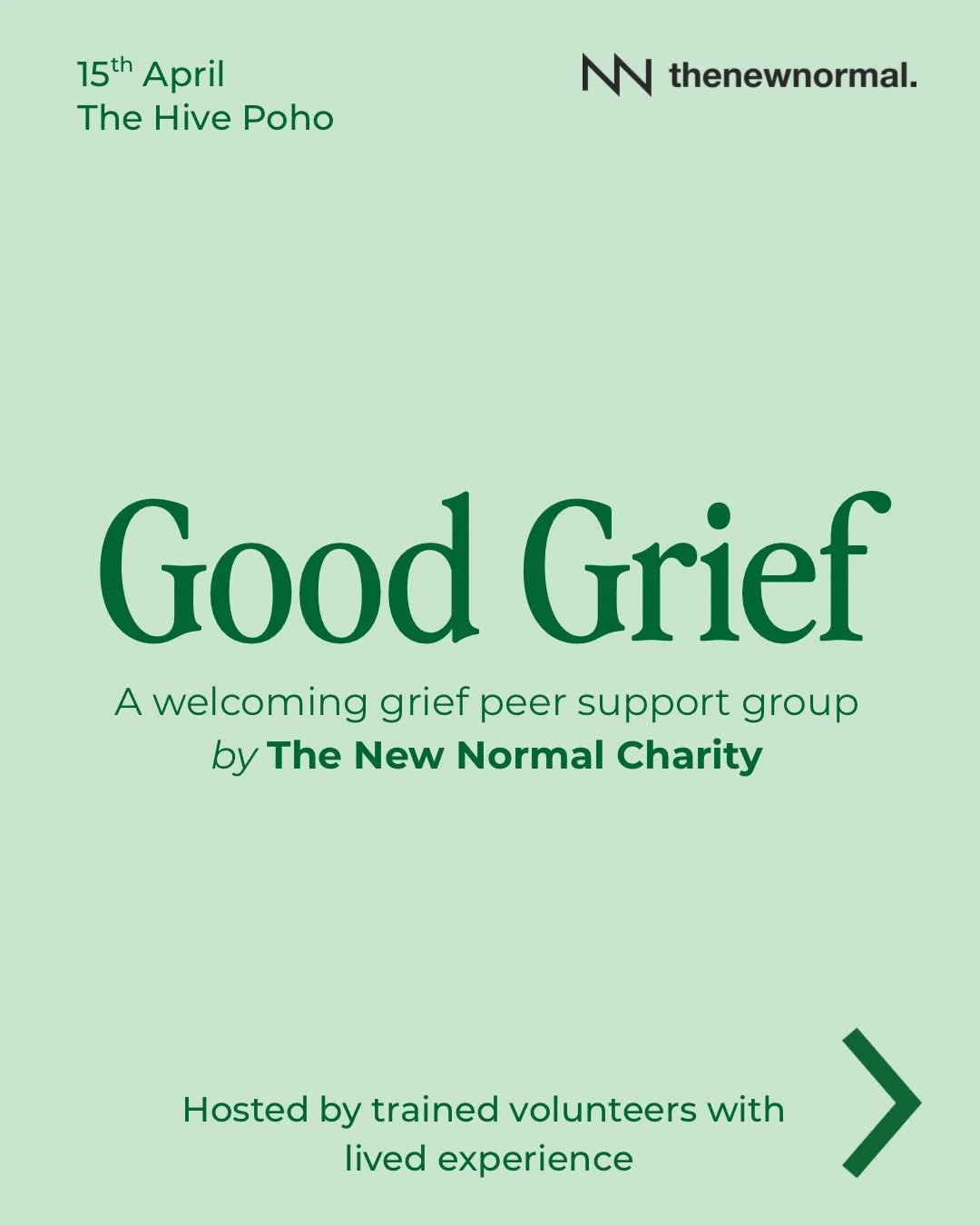 Good Grief is a peer support group for anyone who has experienced a loss to talk about grief and bereavement. Our supportive space offers connection, understanding, and shared experiences to help process emotions and share strategies to cope.

🗓️ Da