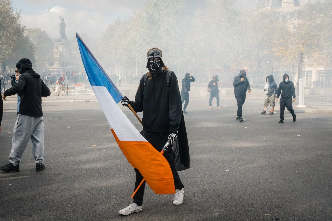 Darth Vader at a Paris demonstration