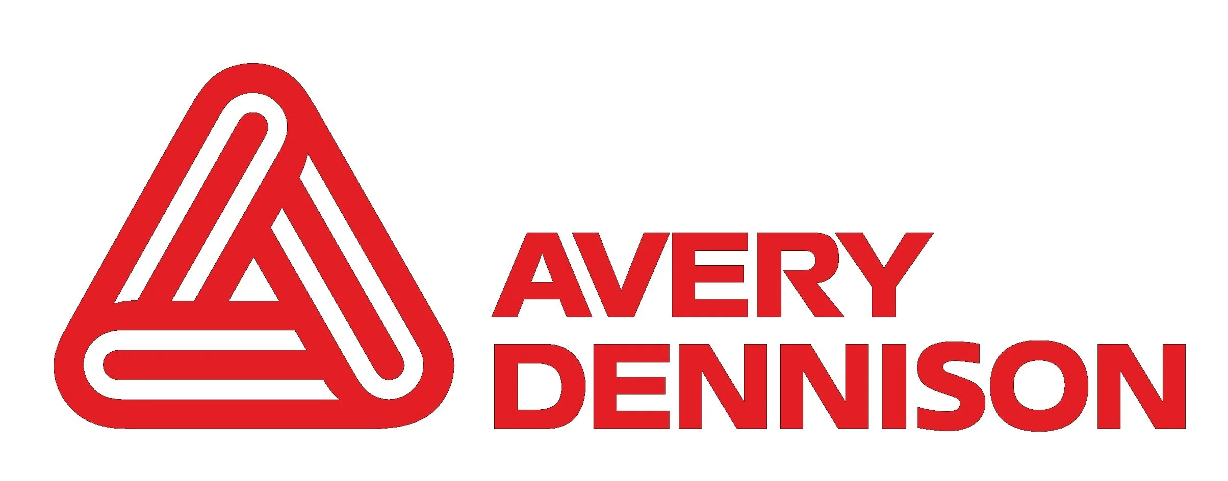 The logo of Avery Dennison in red, featuring a stylized triangular icon beside the company name in bold capital letters.