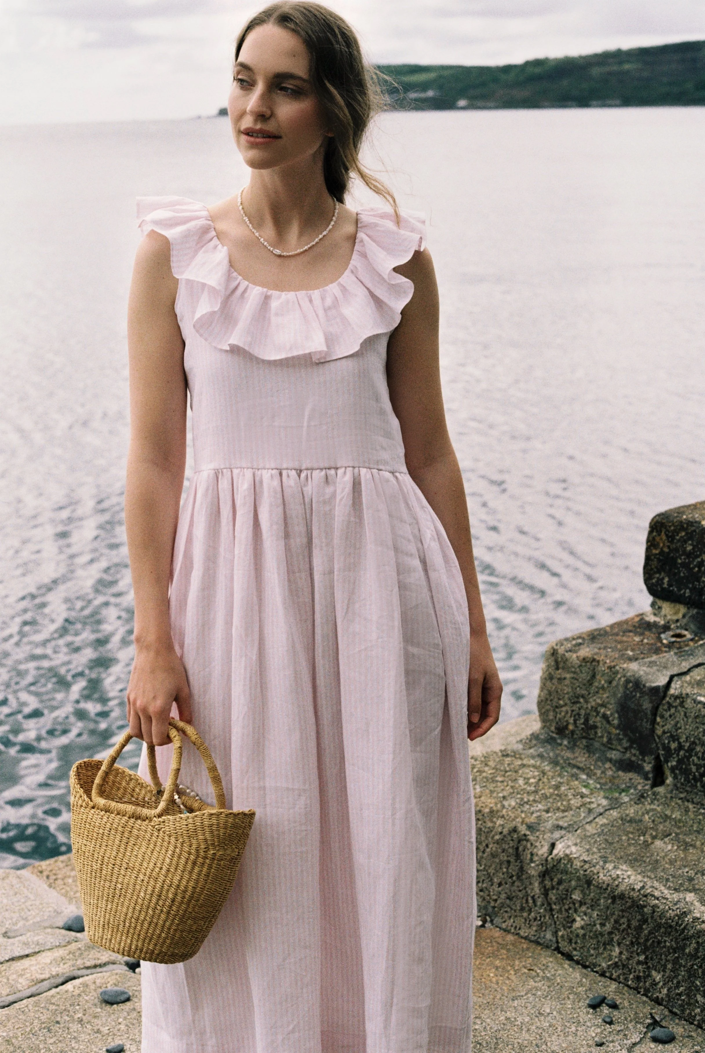 Campion Dress in Pink & White Stripe Linen