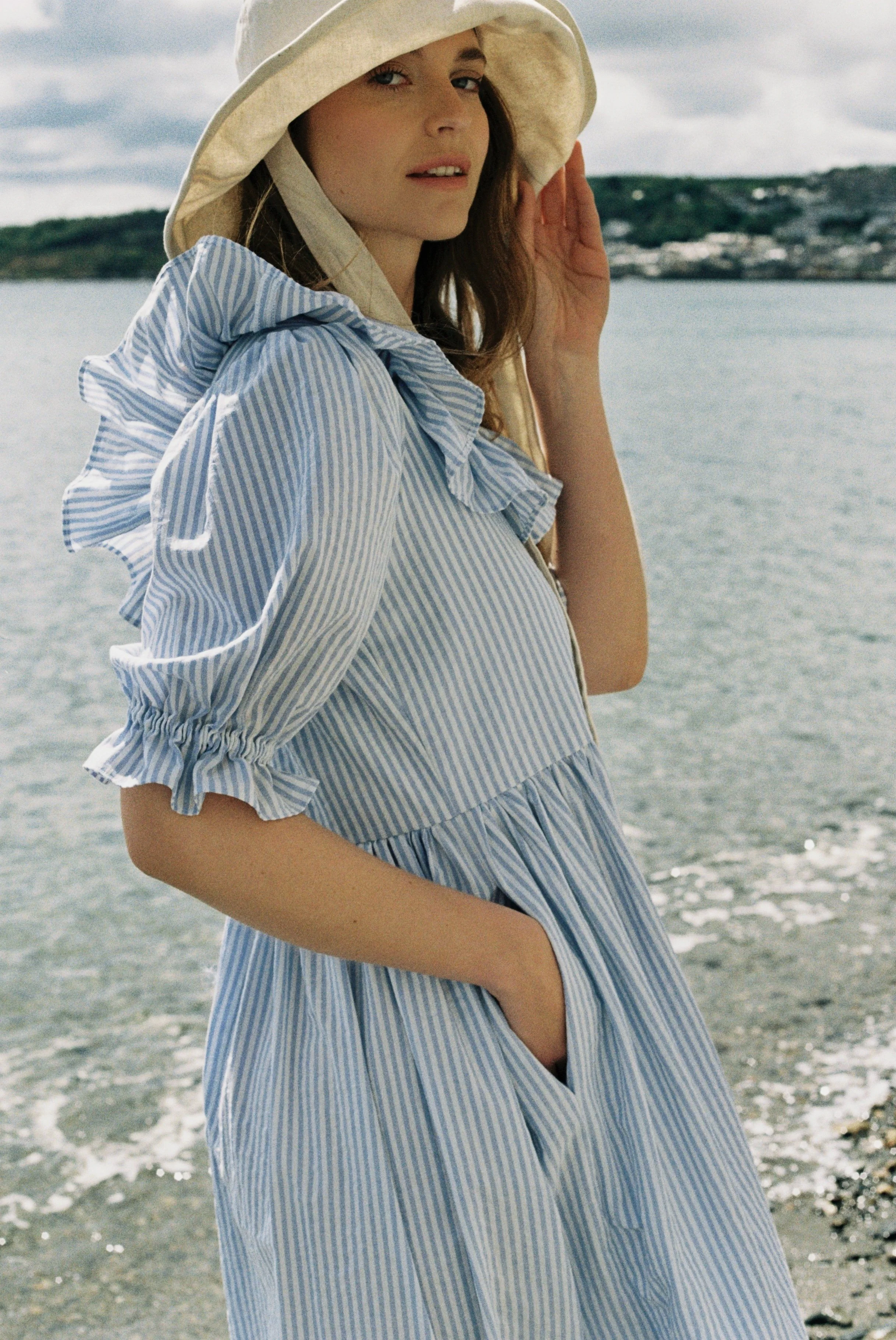 Mazey Dress in Soft Blue Stripe