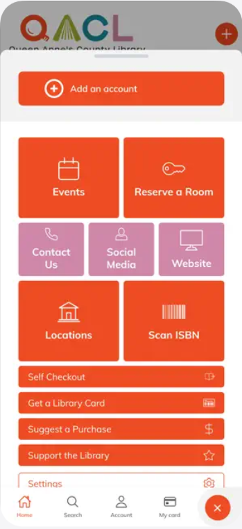 Image of the menu options on the library mobile app