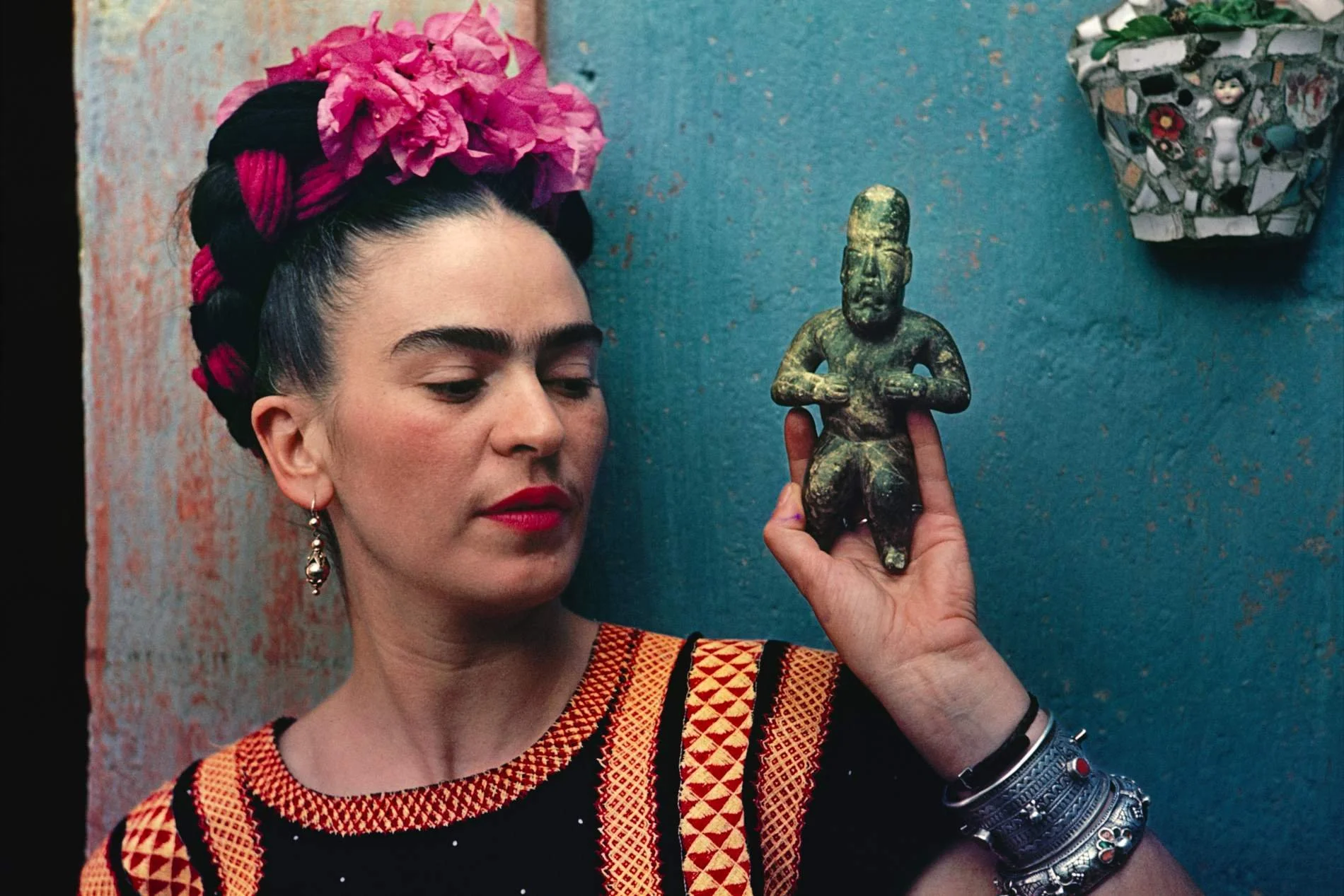 Frida with Olmeca Figurine, Coyoacán