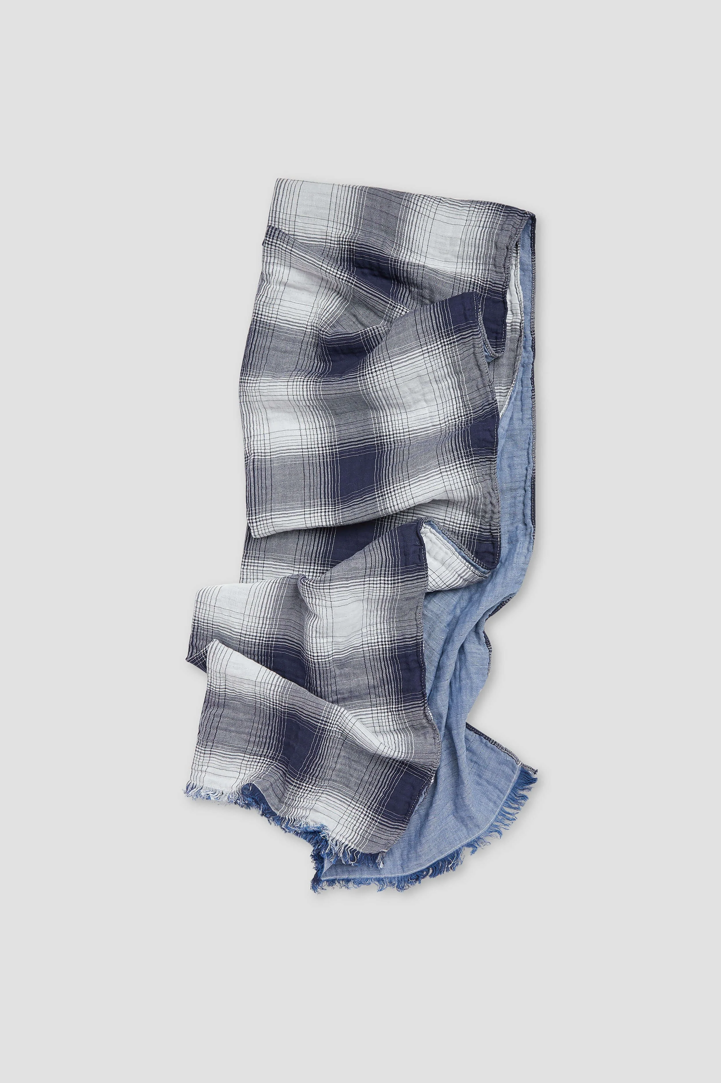 Fashion accessories photography of blue tie-dye scarf on white background