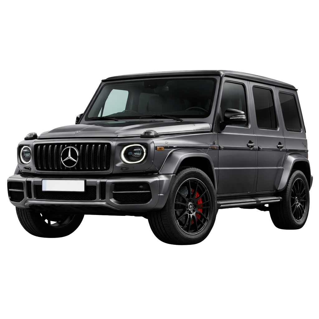 A black luxury SUV with black wheels and green brake calipers viewed in profile.