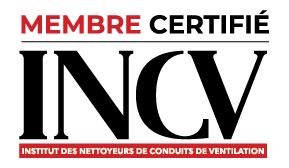 Text in red and white on a black background reading 'MEMBRE' and 'INSTITUT DES NETTOYEURS DE CONDUITS DE VENTILATION'.
