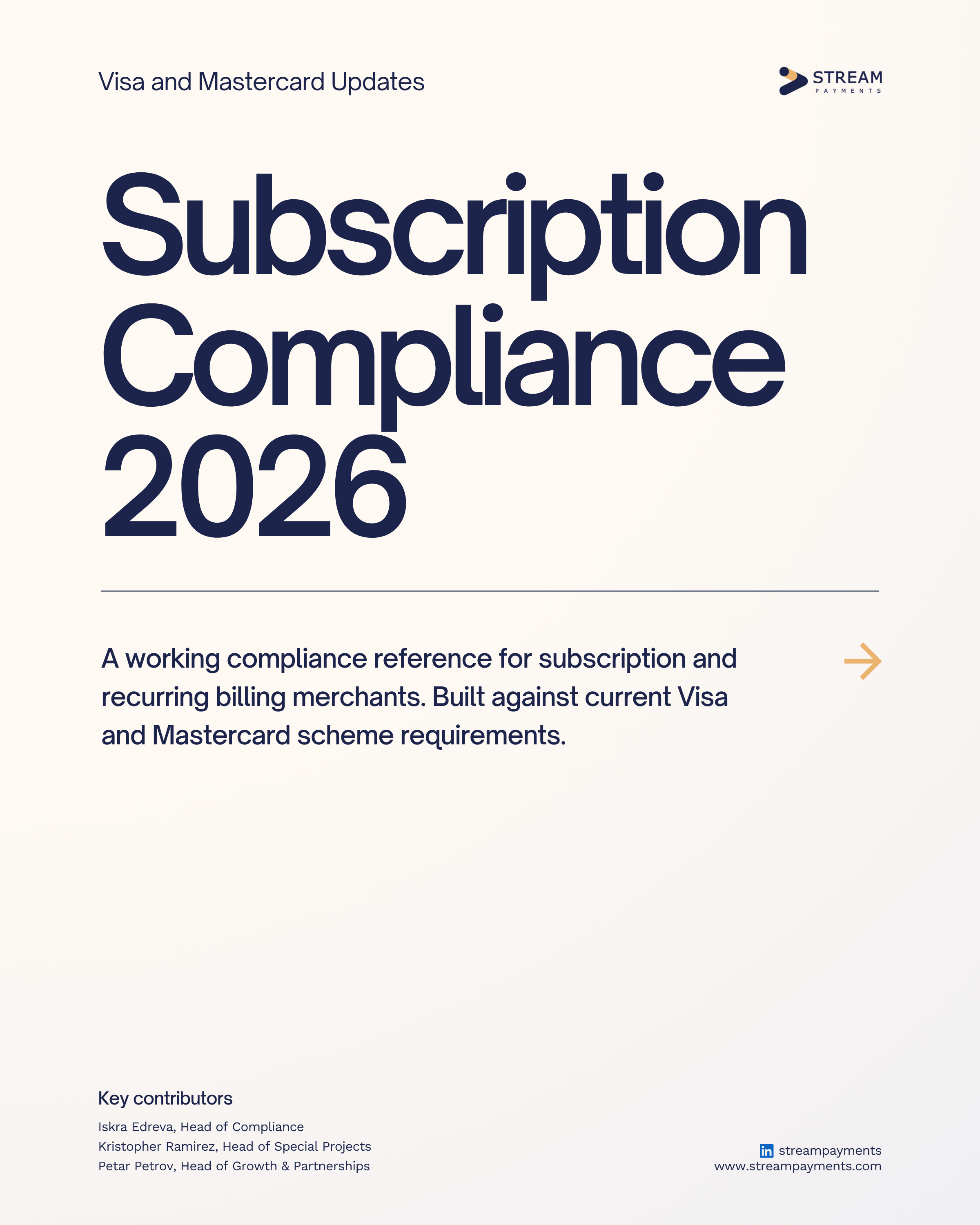 Subscription merchant compliance 2026 guide covering Visa regulations, Mastercard rules, VAMP, VIRP, SMM, MMP, and best practices for recurring billing and subscription payment compliance