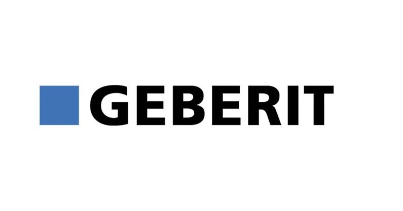Logo de la marque Geberit avec un carré bleu à gauche et le nom en texte noir.