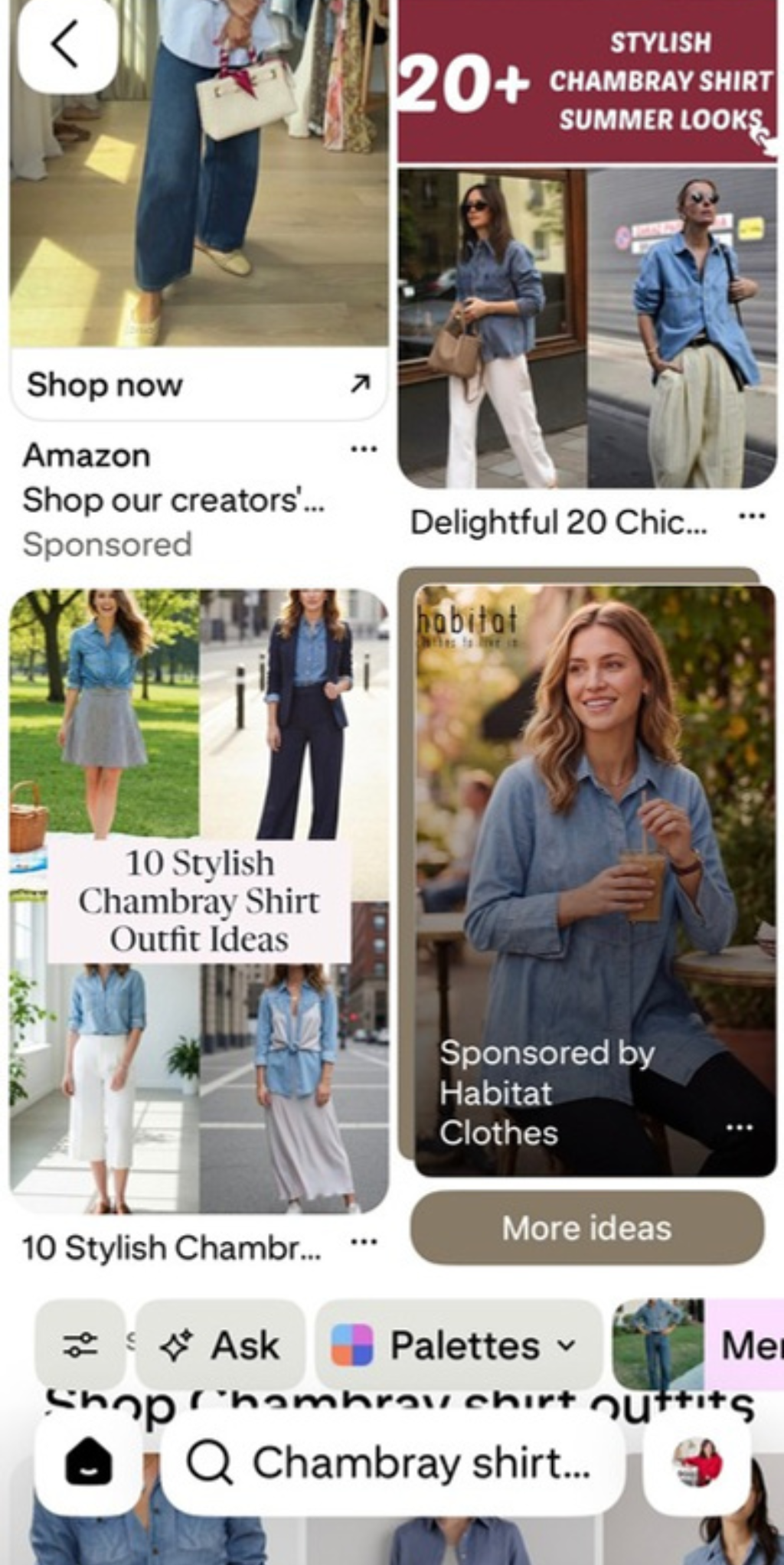 Pinterest search results, chambray shirt outfit ideas