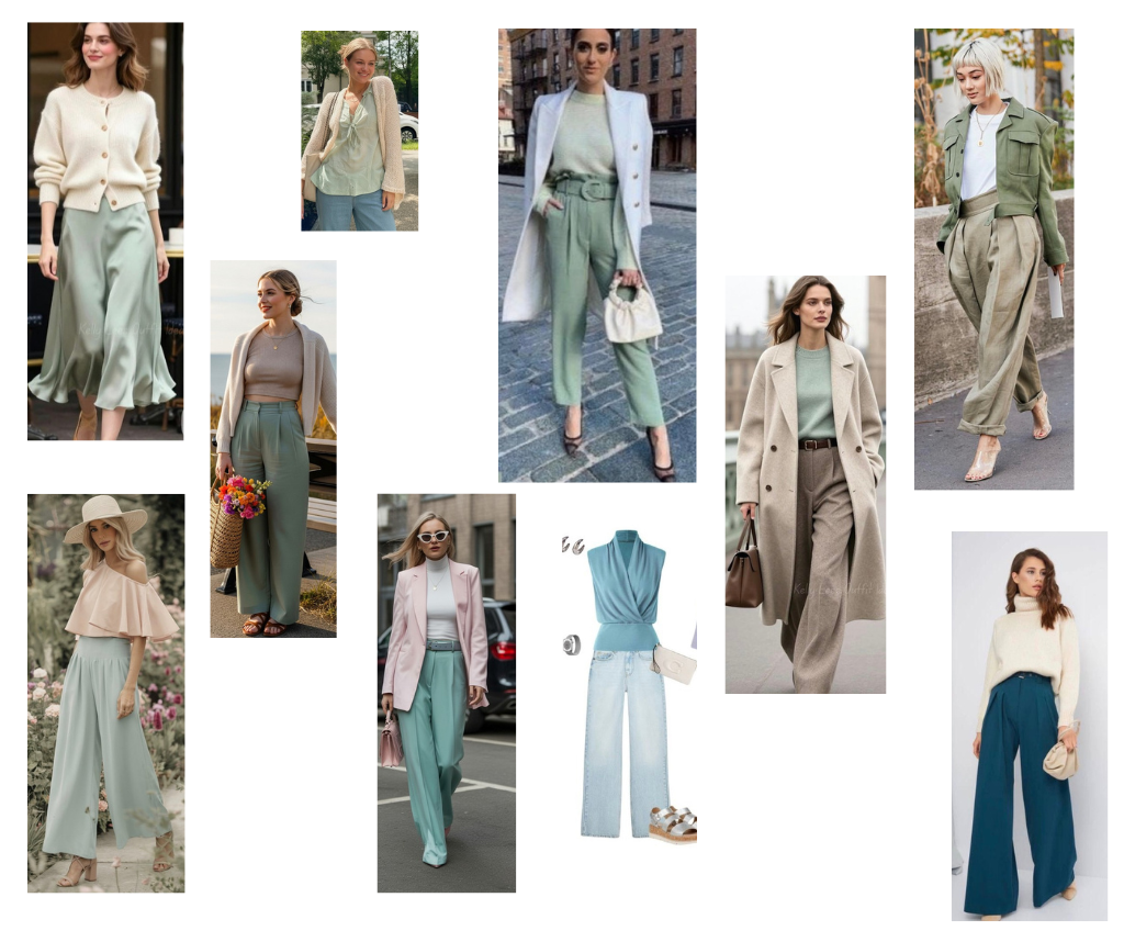 Soft Summer color harmony, sage and soft teal