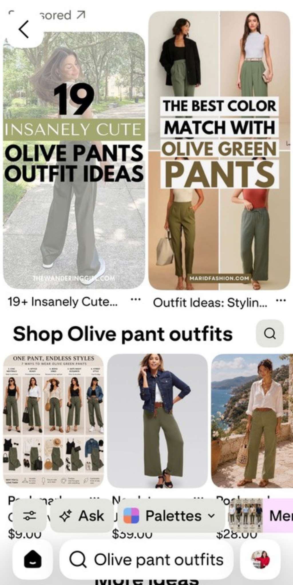 Pinterest search results, olive pant outfit ideas