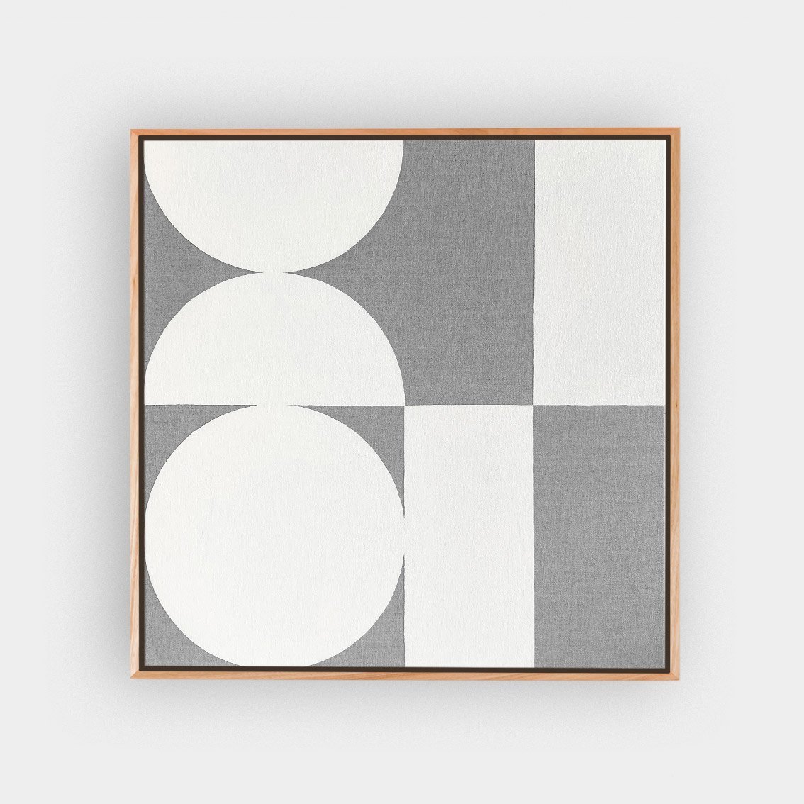 Enhance your space with Reality, a handcrafted geometric painting. Bold shapes, rich colours & a mid-century modern touch.