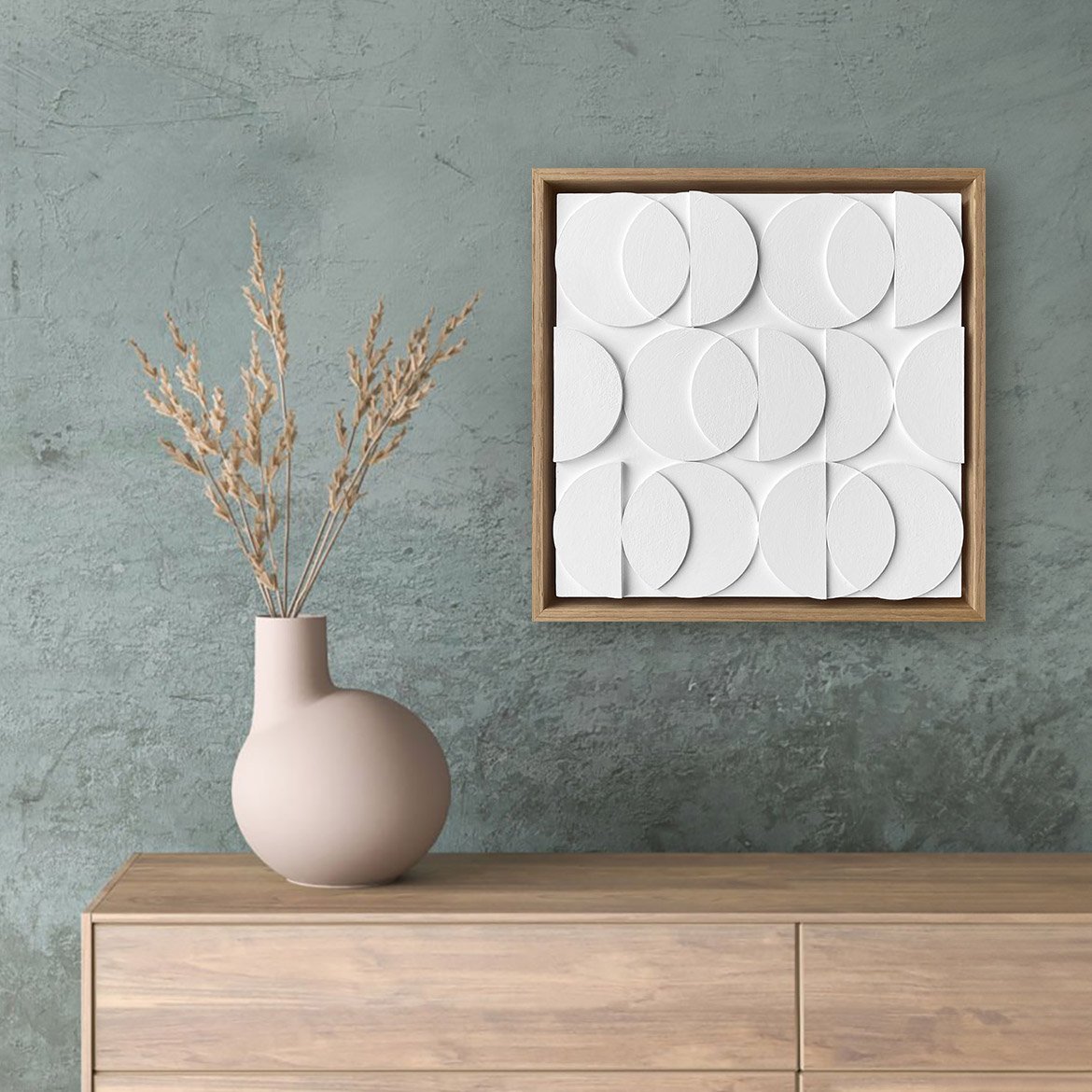 Enhance your space with Sundance, a handcrafted geometric relief sculpture. Modern 3D wall art adding depth & texture.