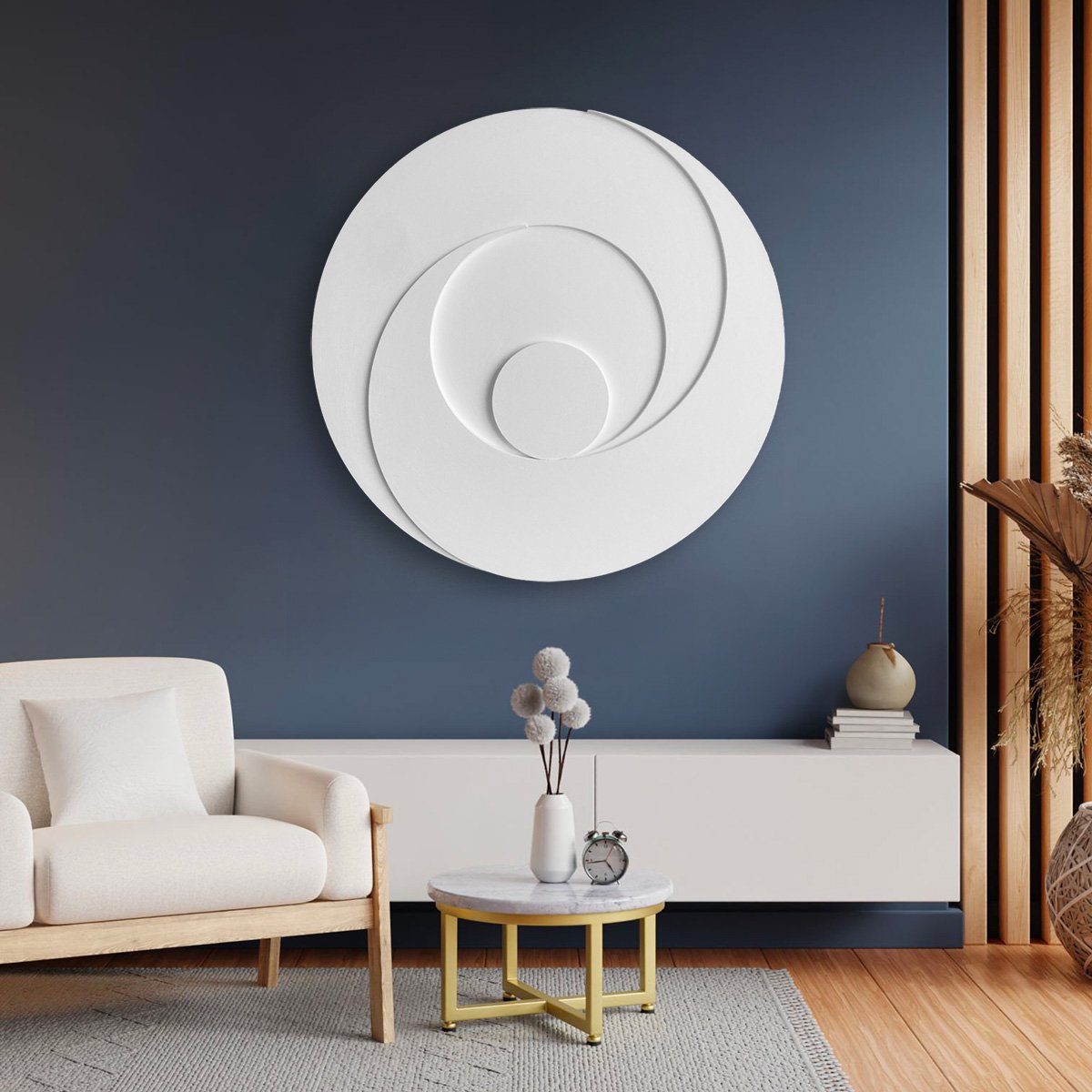 Enhance your space with Encircle, a handcrafted geometric relief sculpture. Modern 3D wall art adding depth & texture.