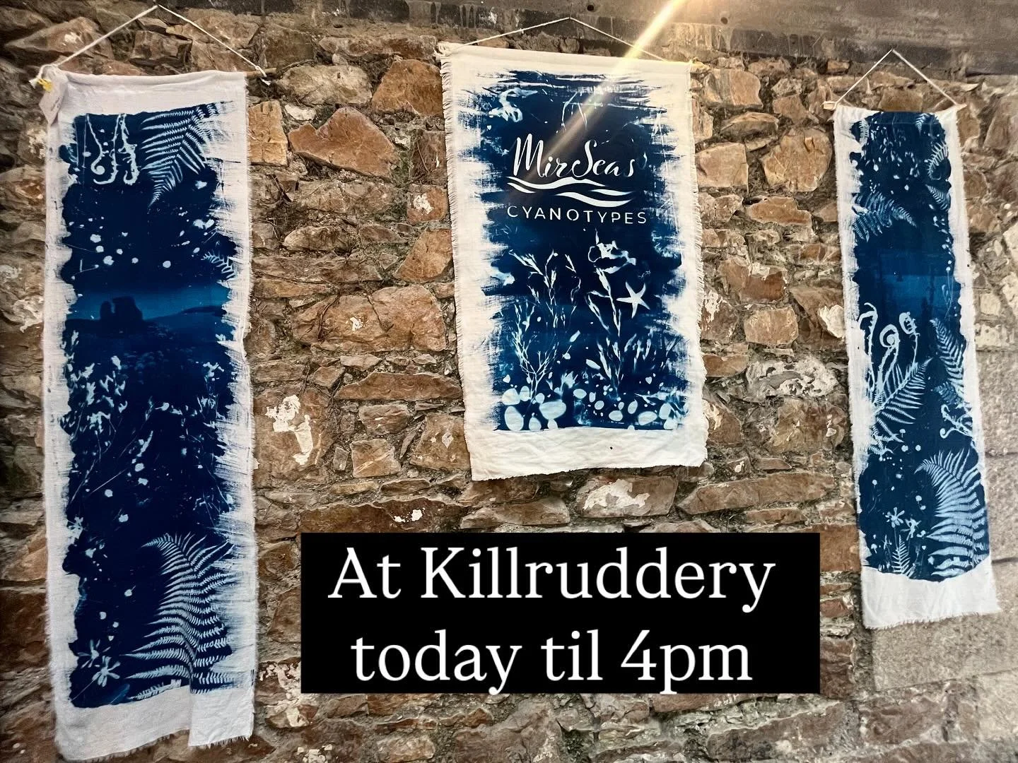 Sun Printed Irish Linen Wall Hangings &amp; Silk Scarves at my second last market at Killruddery Gardens #madeinwicklow #silkscarves #cyanotypes