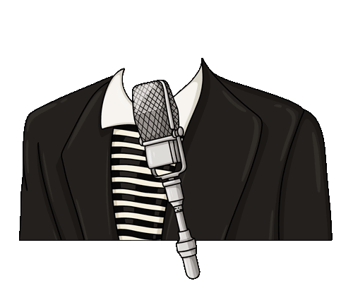 Illustration of a headless person in a suit with a vintage microphone Digital marketing By Nora Fikse animated stickers gifs bynorafikse