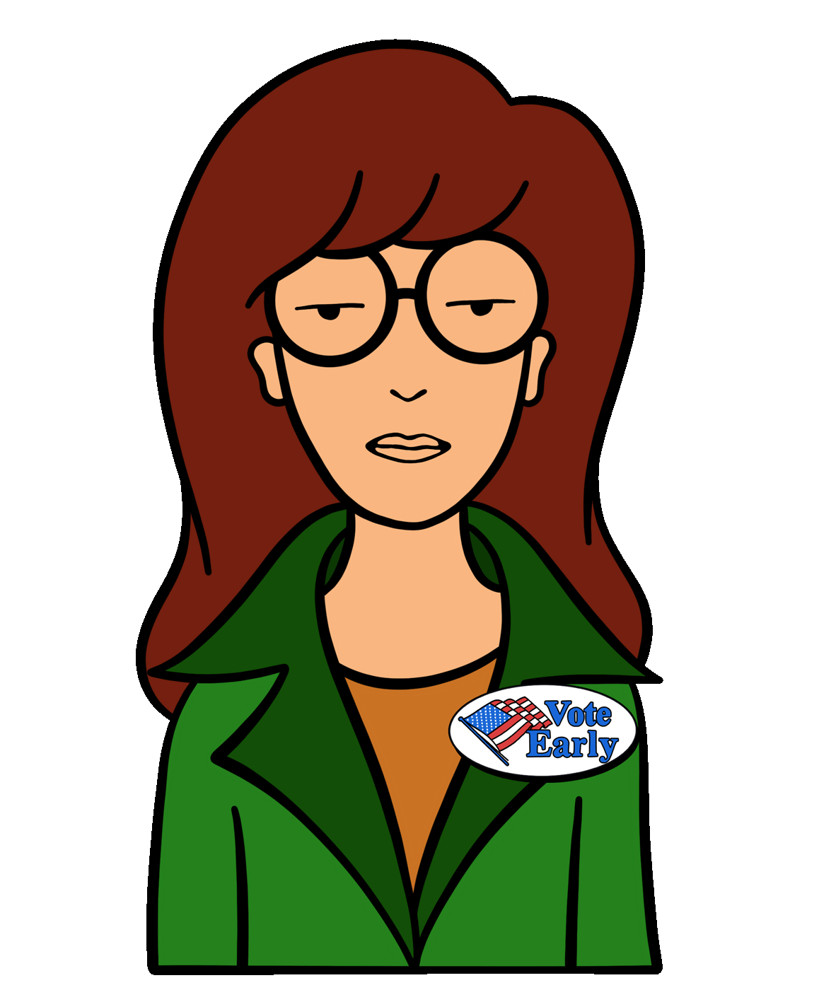 Cartoon woman with glasses wearing "Vote Early" badge Digital marketing By Nora Fikse animated stickers gifs bynorafikse