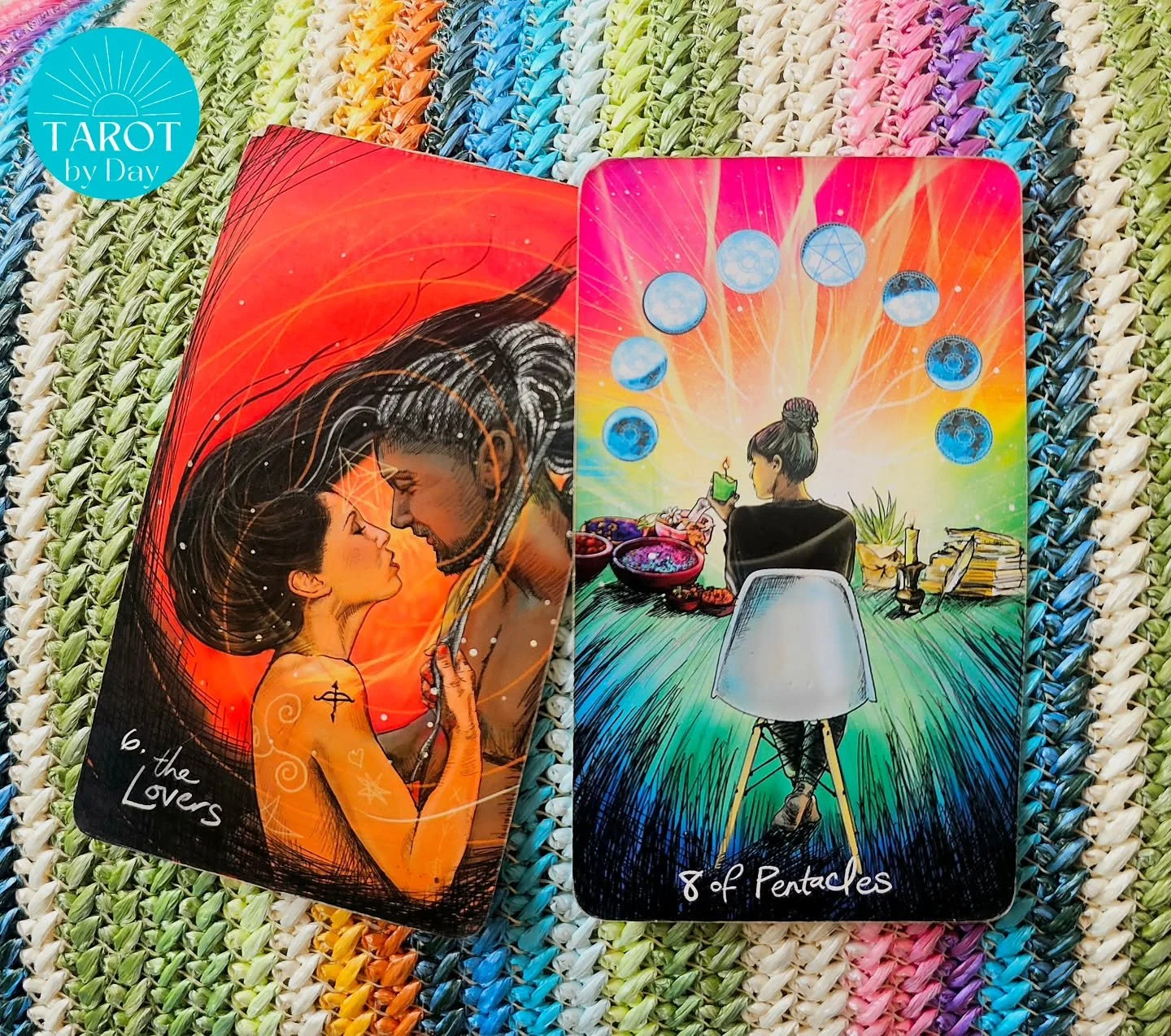 Today brings us the Lovers again &amp; the 8 of Pentacles!💋❤️&zwj;🔥🫂 Sagittarius season is for Lovers. We're ready to reap the rewards as we emerge from the shadows we've examined during Scorpio time. This sparks a phase of inner alignment &amp; i