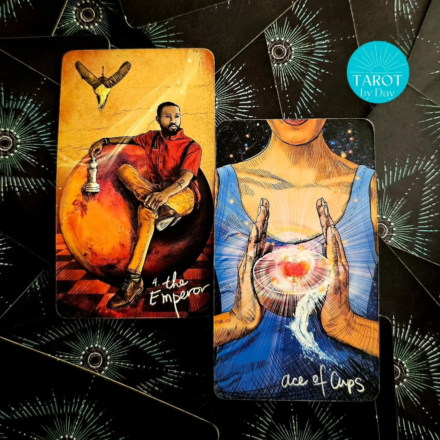 Today brings us the Emperor &amp; Ace of Cups!💥👑❤️&zwj;🔥Mars in Capricorn gives us a big dose of clarity &amp; action. Forward movement now feels possible after the last week of hazy energy. The final new moon of the year lets us leave behind anyt