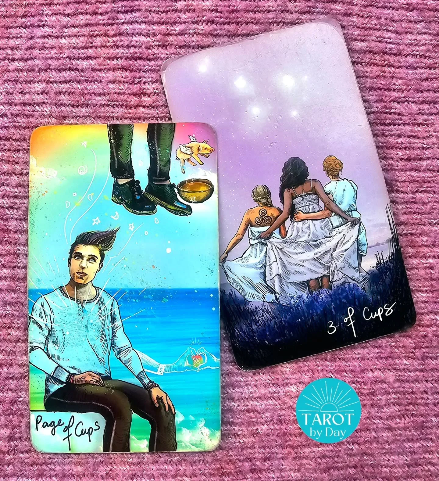 Today brings us the Page &amp; 3 of Cups!🥂💕✨️ Magic is headed our way in the new year! Emotions are flowing &amp; good vibes are rolling in. It's the perfect time to celebrate the year we've shared. Reflecting on the abundant love we already have a