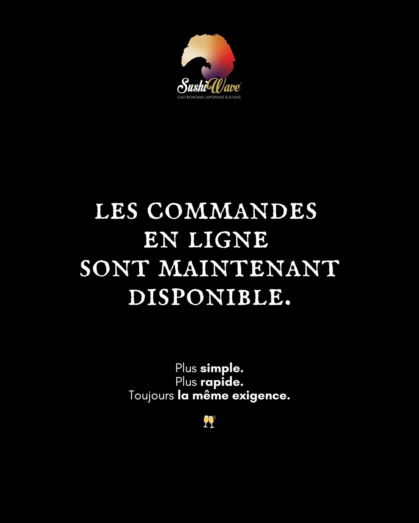 Le Click &amp; Collect Sushi Wave est disponible. ❤️&zwj;🔥

Commandez vos sushis en ligne.
Choisissez votre heure.
R&eacute;cup&eacute;rez votre commande en toute s&eacute;r&eacute;nit&eacute;.

🍣 Lien en bio ❤️&zwj;🔥