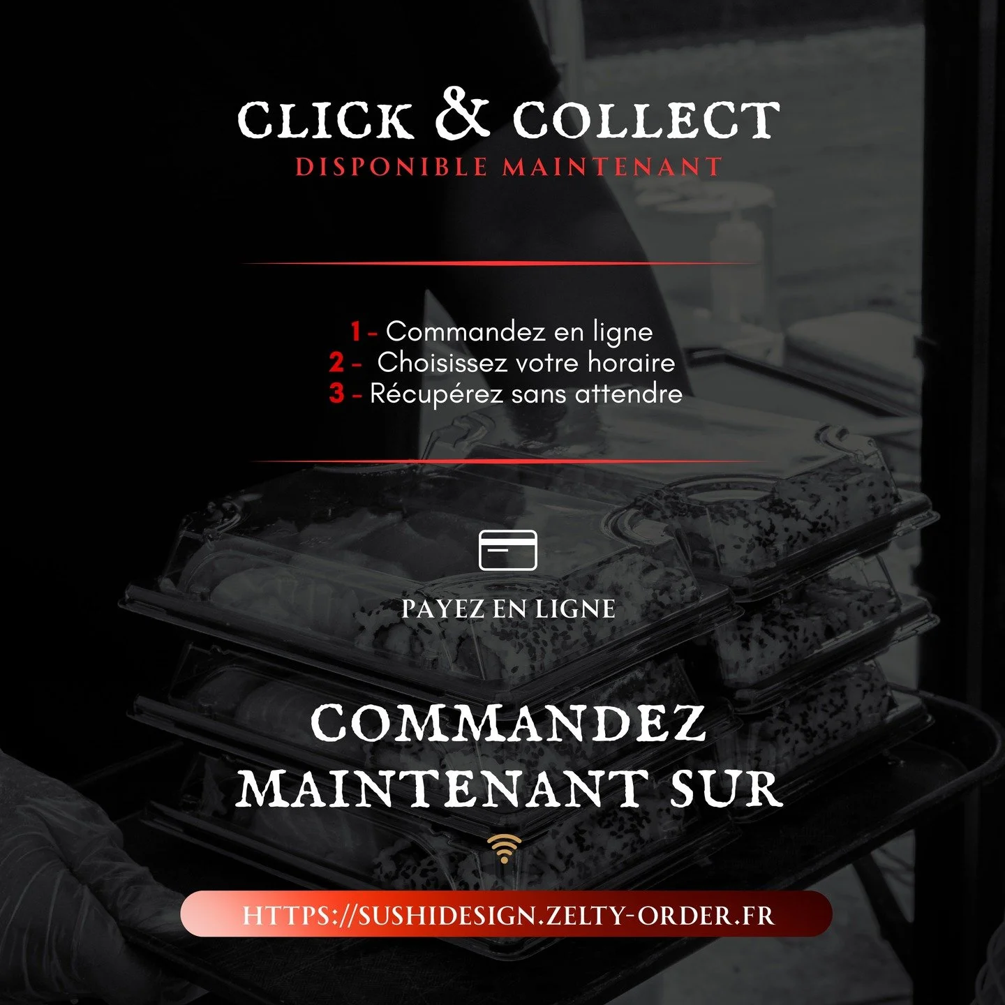 Le Click &amp; Collect Sushi Wave est disponible. ❤️&zwj;🔥

Commandez vos sushis en ligne.
Choisissez votre heure.
R&eacute;cup&eacute;rez votre commande en toute s&eacute;r&eacute;nit&eacute;.

🍣 Lien en bio ❤️&zwj;🔥