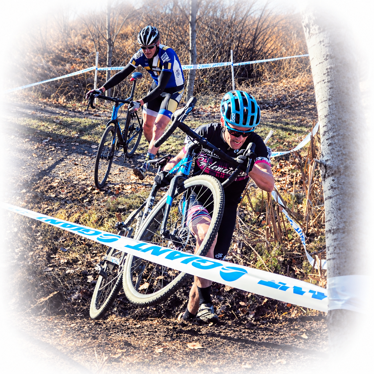Dr. Cody Gordon competing in cyclocross, reflecting his background in competitive cycling and athletics.