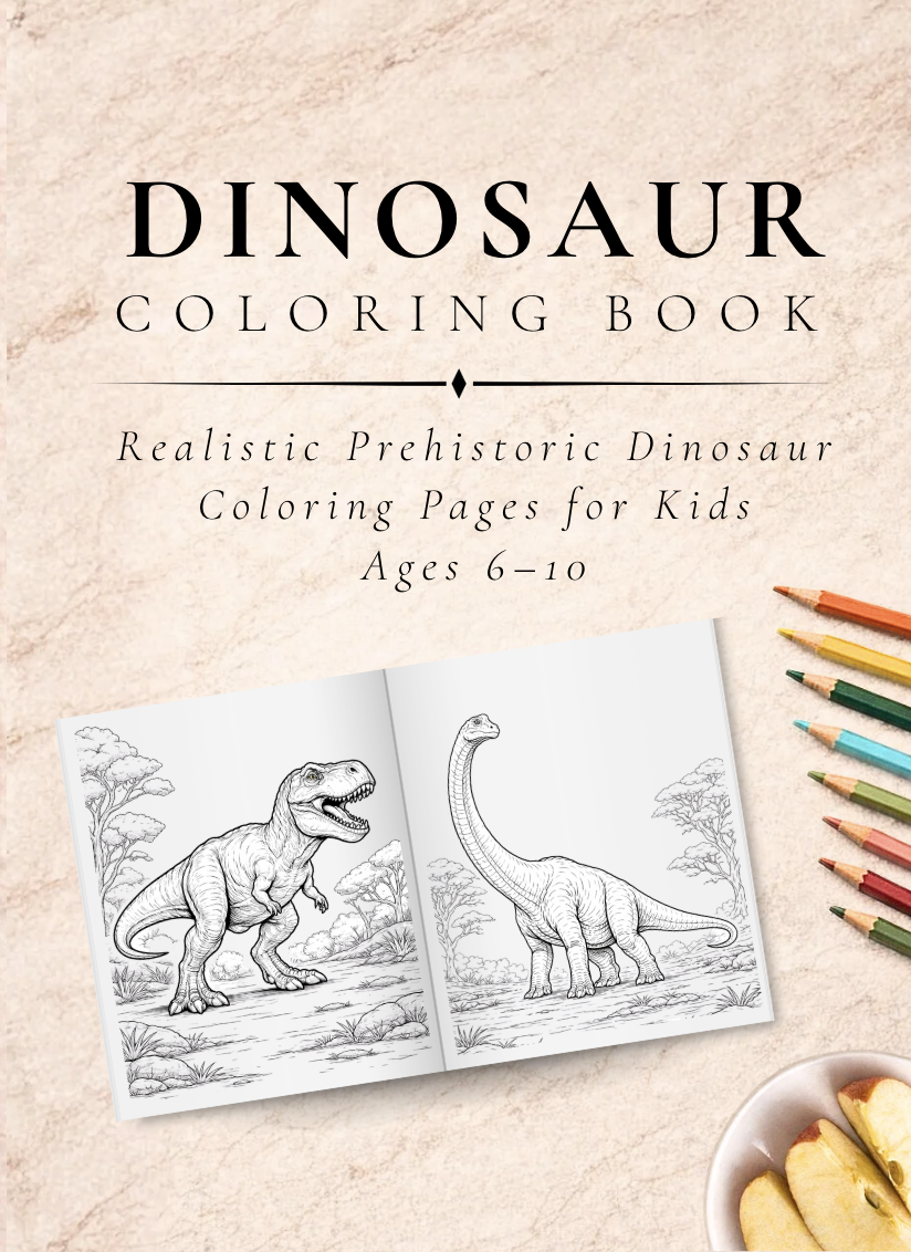 Dinosaur Coloring Book for Kids: Realistic Prehistoric Dinosaurs with Bold Outlines for Focused Coloring, Learning, and Creative Play Ages 6 to 10