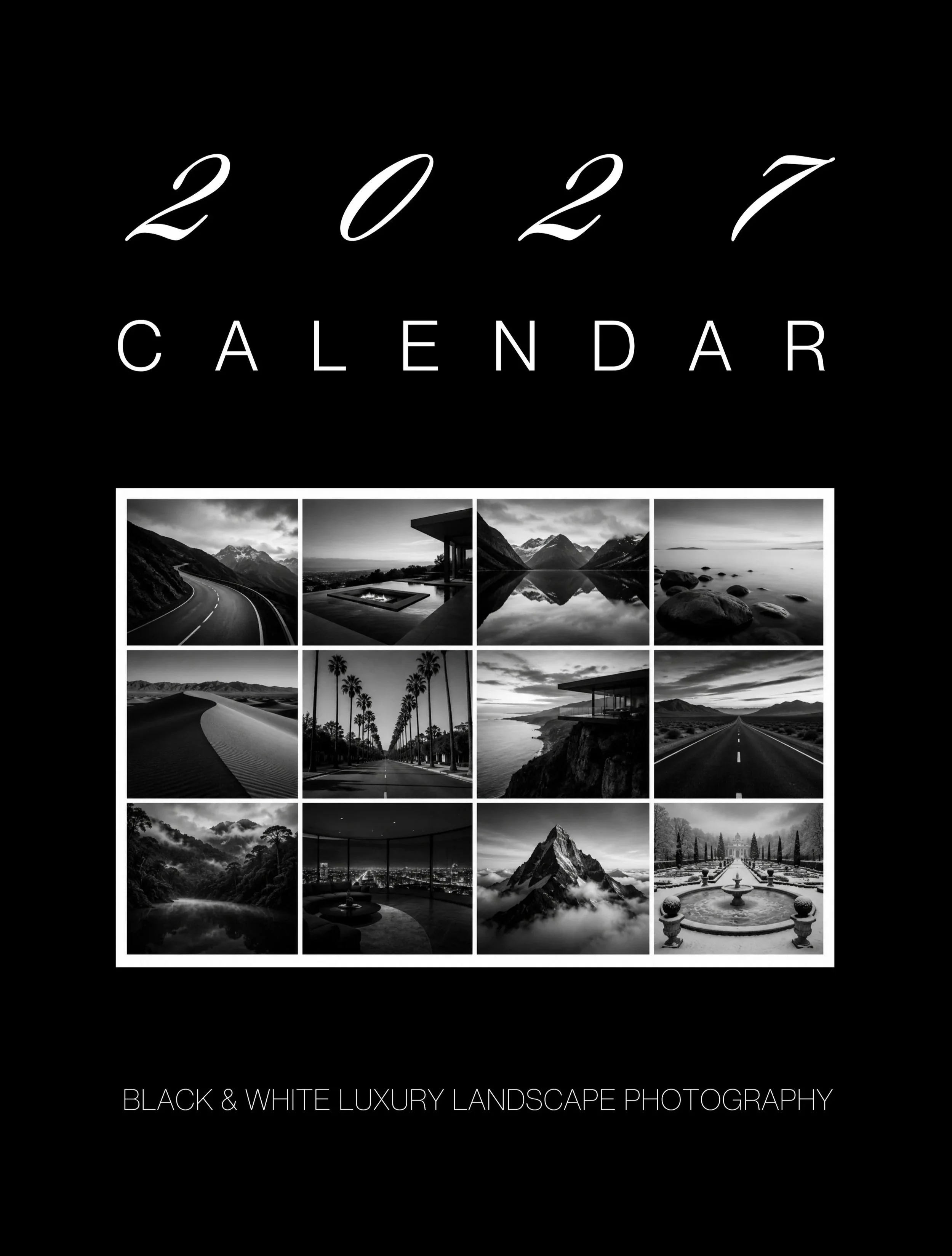 Landscapes 2027 Wall Calendar: Twelve Months of Black & White Scenic Photography