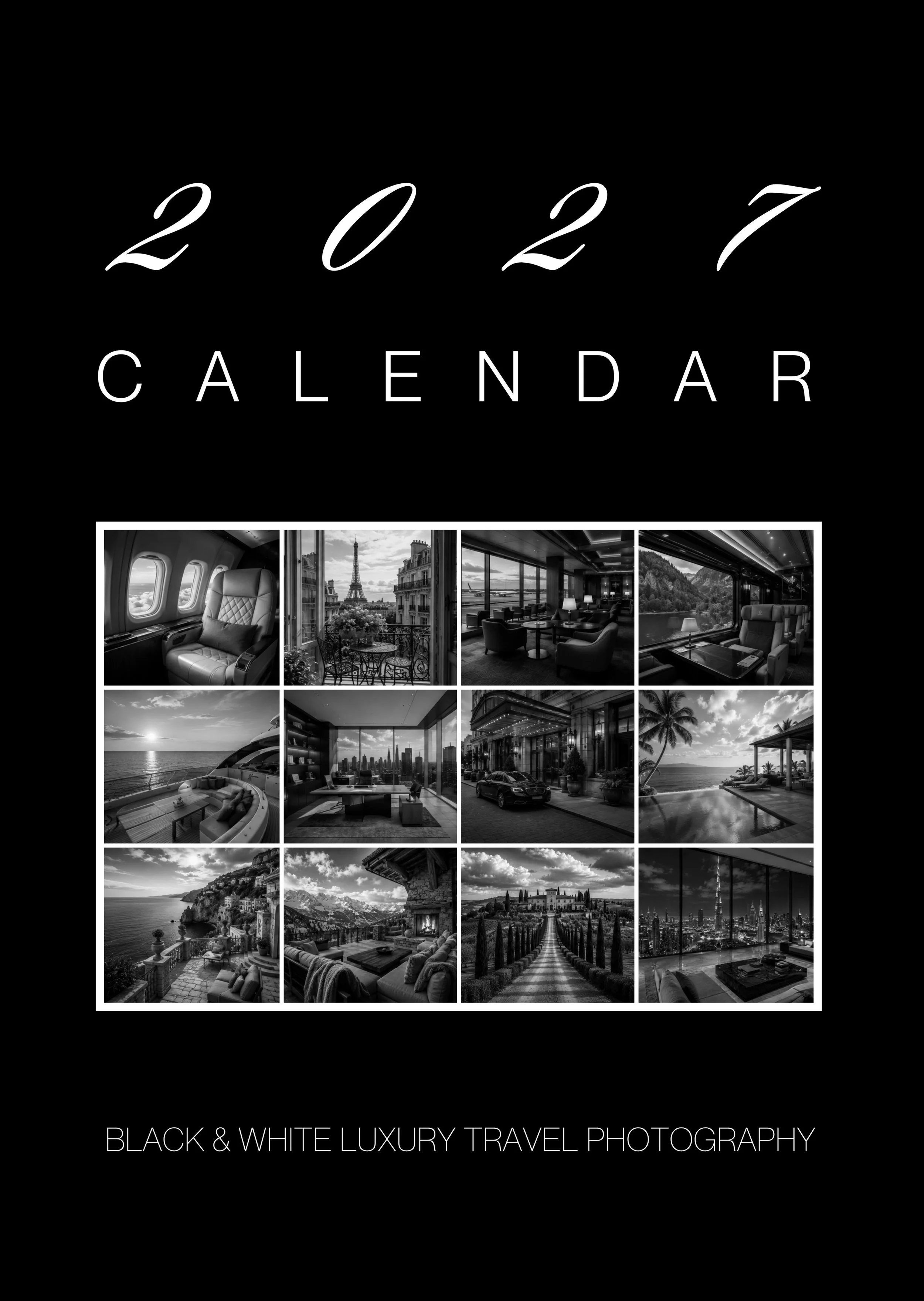 Luxury Travel 2027 Wall Calendar: Featuring Black & White Photography of Iconic Destinations and Aspirational Landscapes