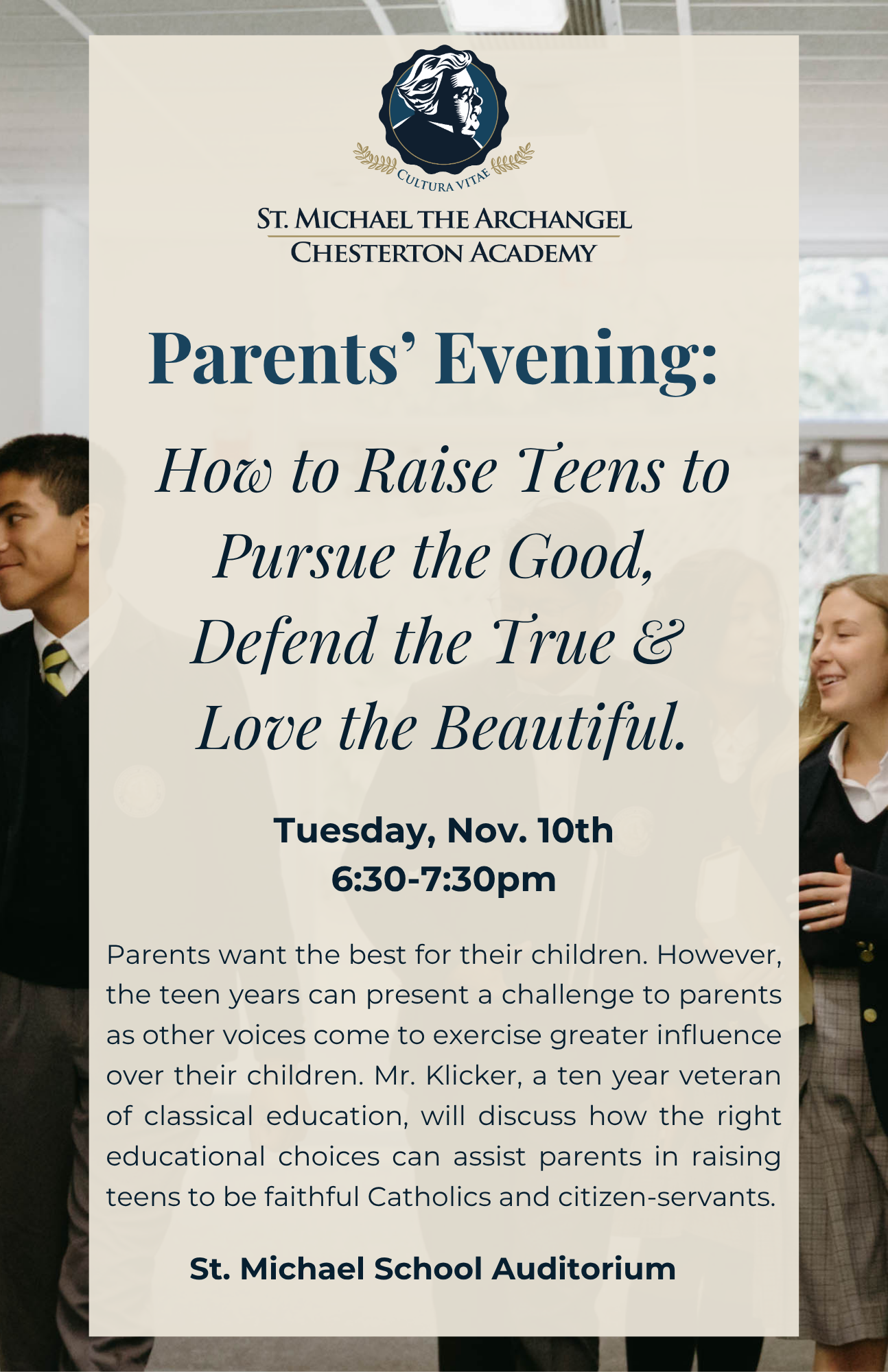 Parents' Event: How to Raise Teens to Pursue the Good, Defend the True & Love the Beautiful