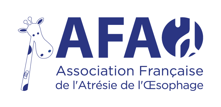 Logo de l'Association Française de l'Atrésie de l'Œsophage avec une girafe stylisée et un ustensile médical.
