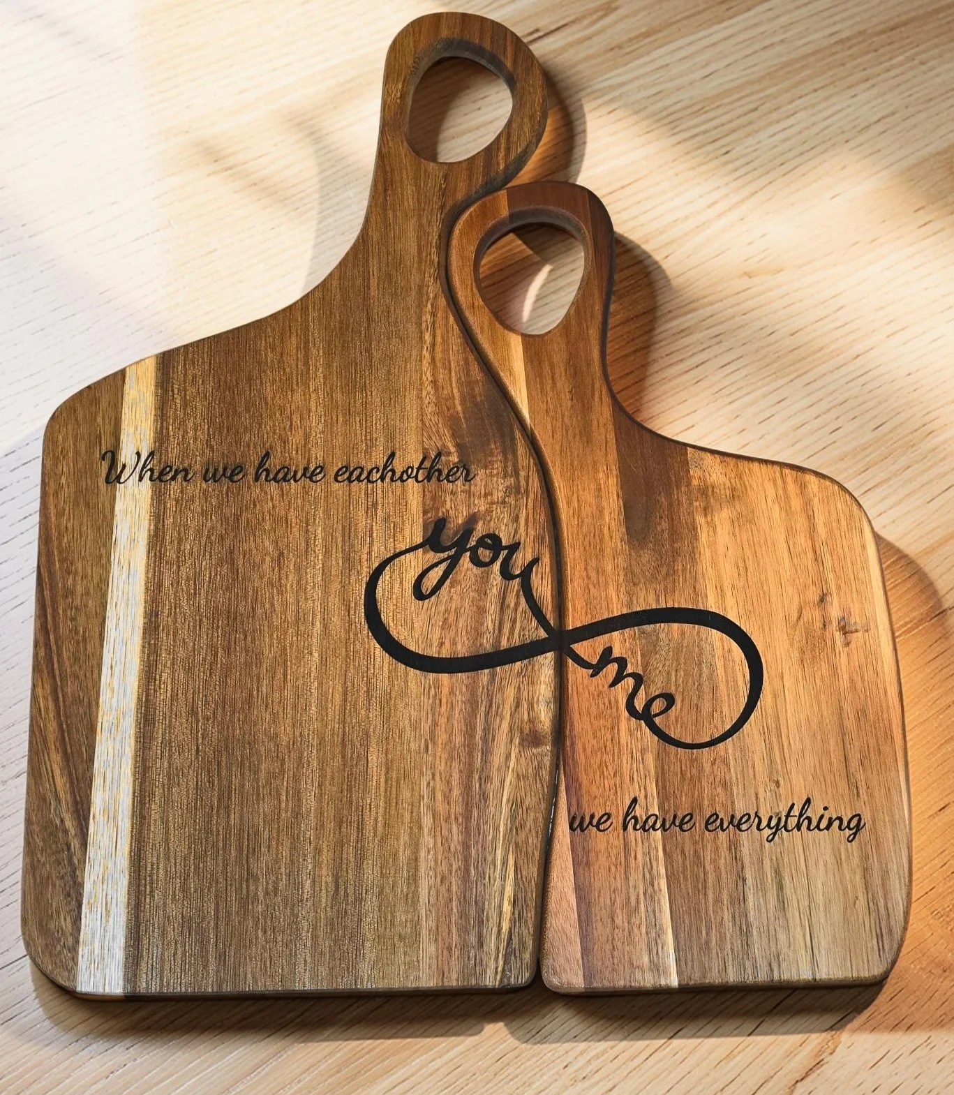 Laser engraved wood Romeo & Juliet cutting boards