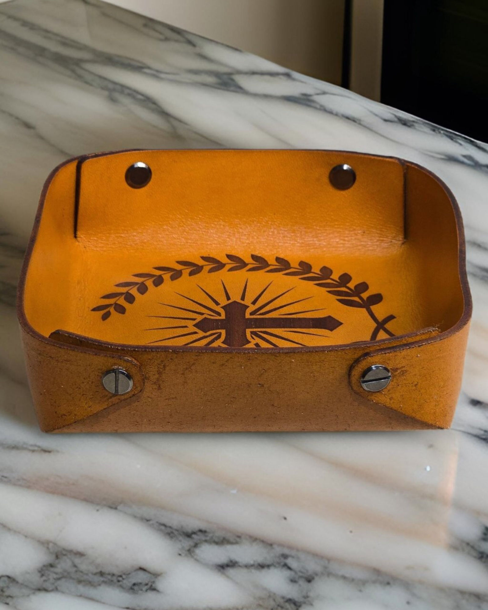 Leather Valet Tray - American Flag/Pledge of Allegiance — Tanned N Crafted