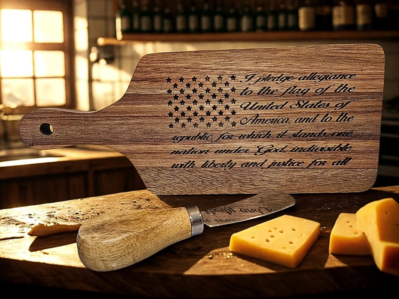 Patriotic Mini Cheeseboard Set with Engraved Pledge