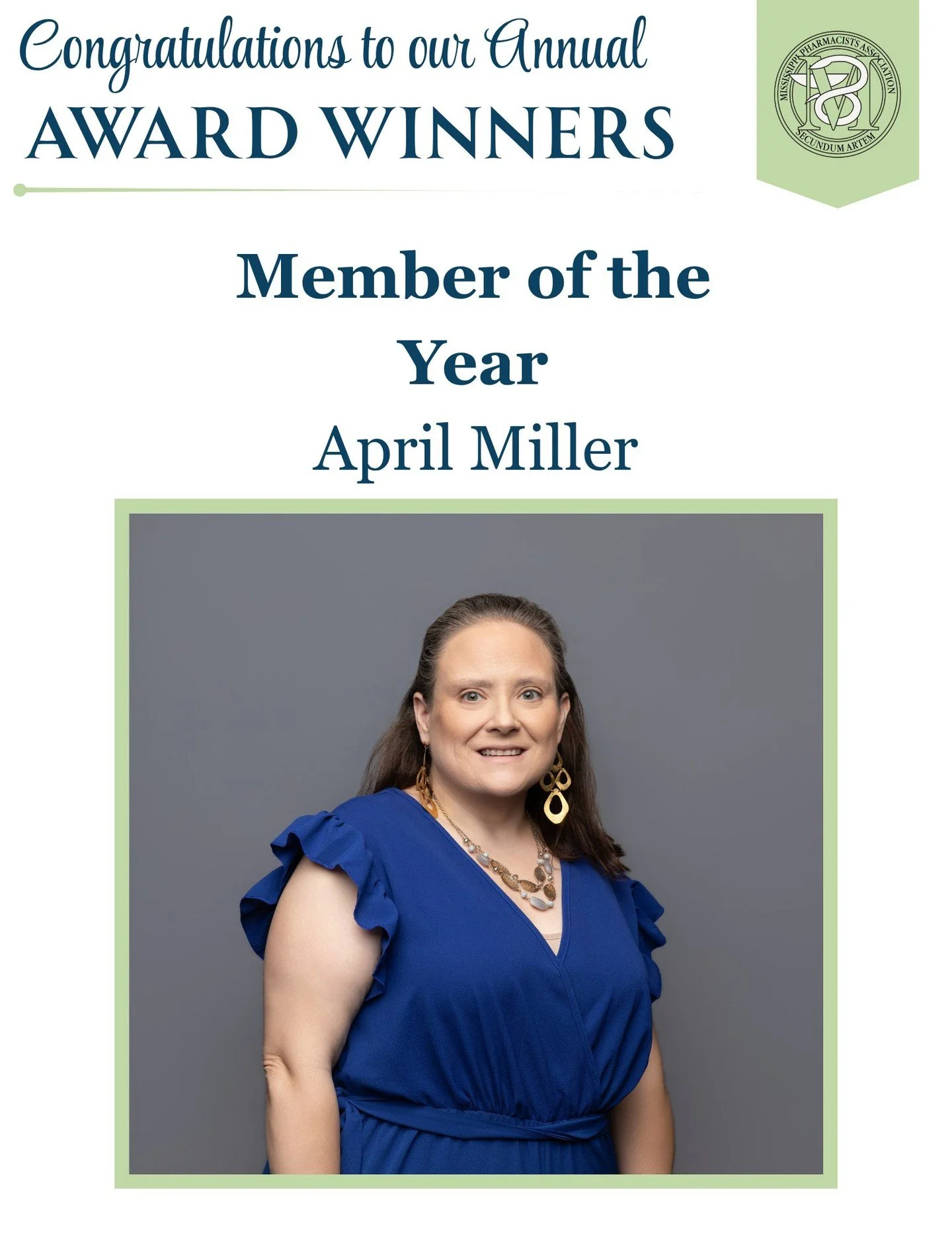 🎉 Congratulations to Dr. April Miller, MPhA's Member of the Year!🎉 

Dr. April Miller has made a lasting impact on the pharmacy profession through her leadership, advocacy, and dedication to improving the health of Mississippians.

A graduate of th