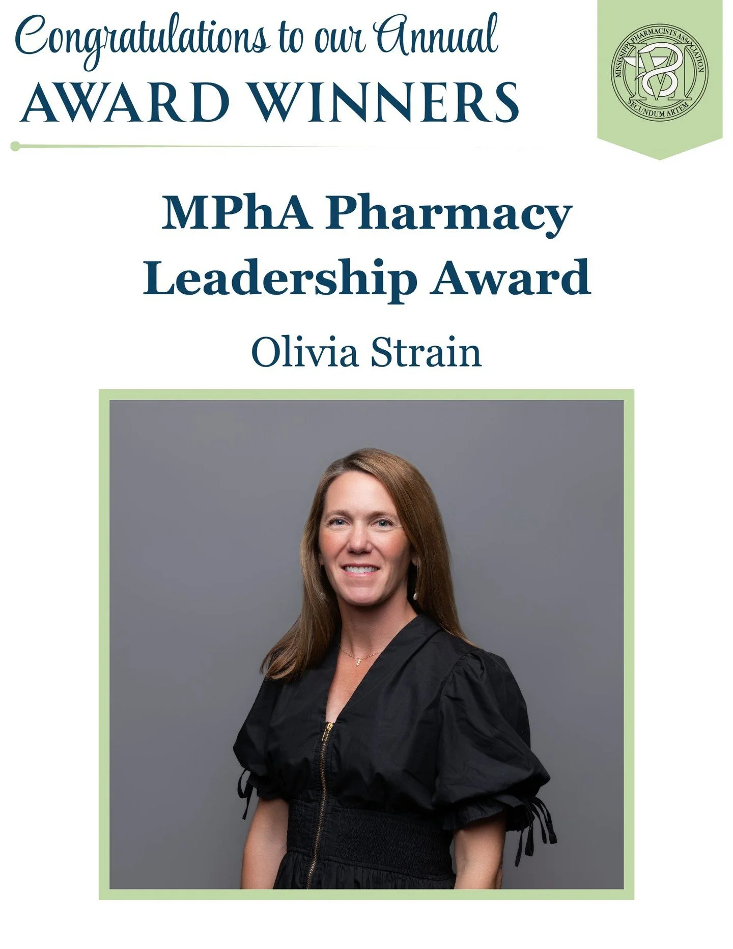 🎉 Congratulations to Dr. Olivia Strain, recipient of the MPhA Pharmacy Leadership Award!

True leadership is measured not only by the positions you hold, but by the people you inspire and the profession you help advance. Dr. Olivia Strain has exempl