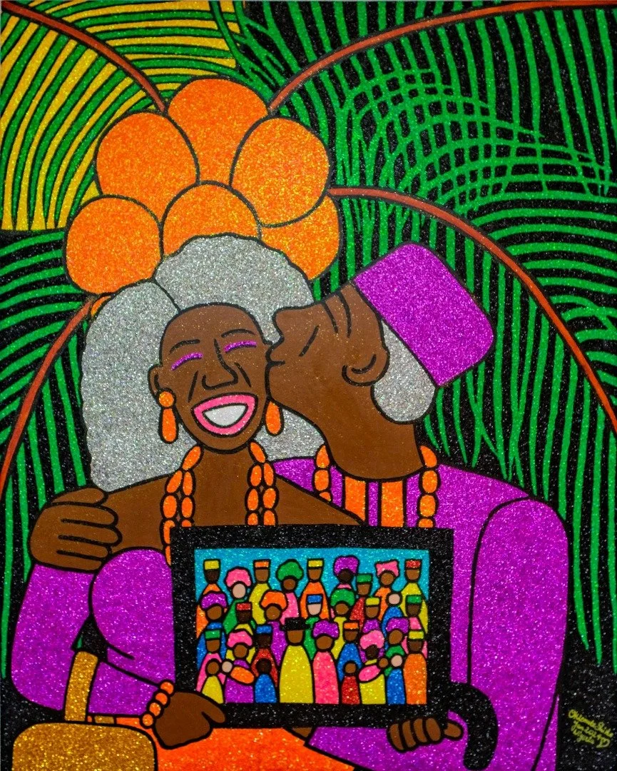 Sweet Life, 2024.
Acrylic and glitter on canvas. 
48 x 60 in (121.92 x 152.4 cm). 
Family Series.