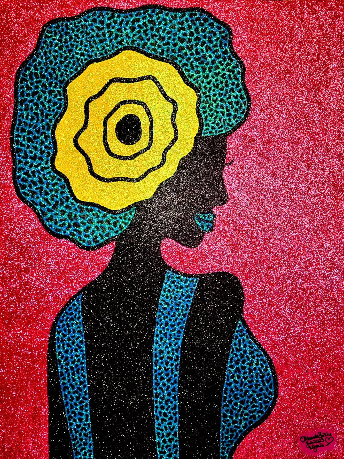 Black Beauty II, 2023. 
Acrylic and glitter on canvas. 
36 x 48 in (91.4 x 121.92 cm). 
Blooming Beauty Series.