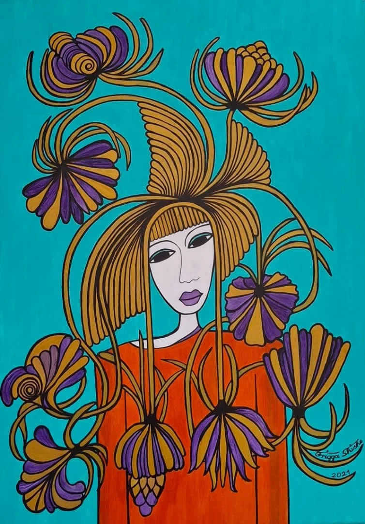 Faces Series, 2021. Acrylic on canvas. 19.68 x 27.55 in (50 x 70 cm).