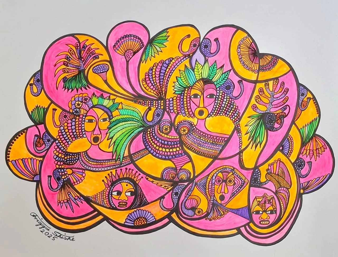 Faces Series, 2025.  Acrylic and permanent maker on paper.  
48 x 60 in (121.92 x 152.4 cm). 