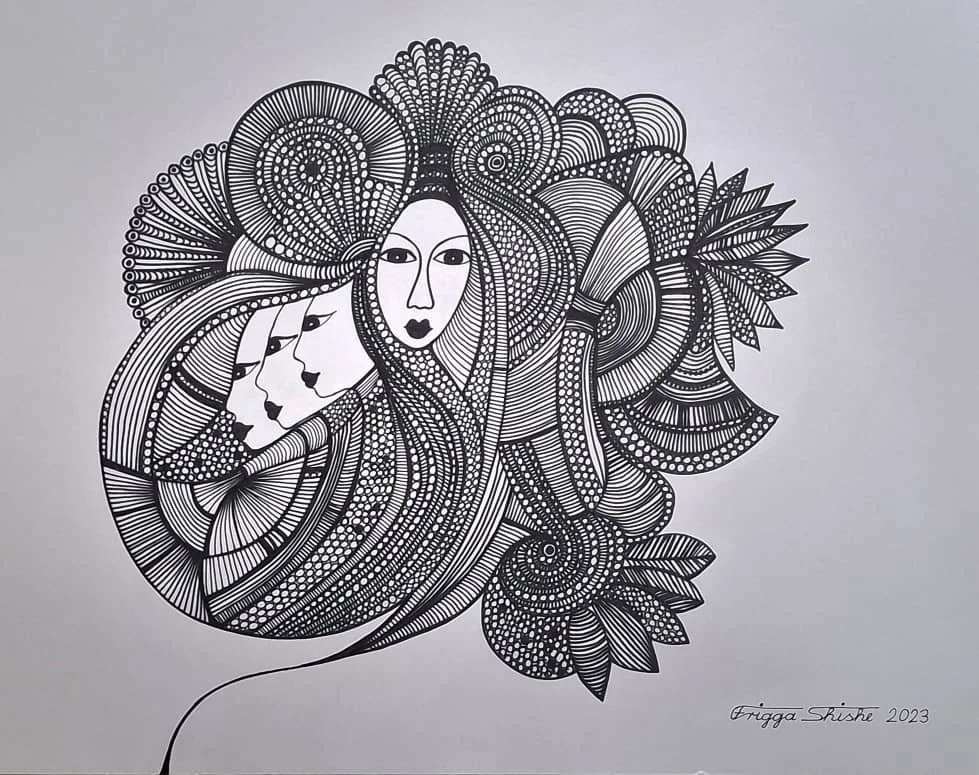  Faces Series, 2023. Permanent maker on paper.  
48 x 60 in (121.92 x 152.4 cm).